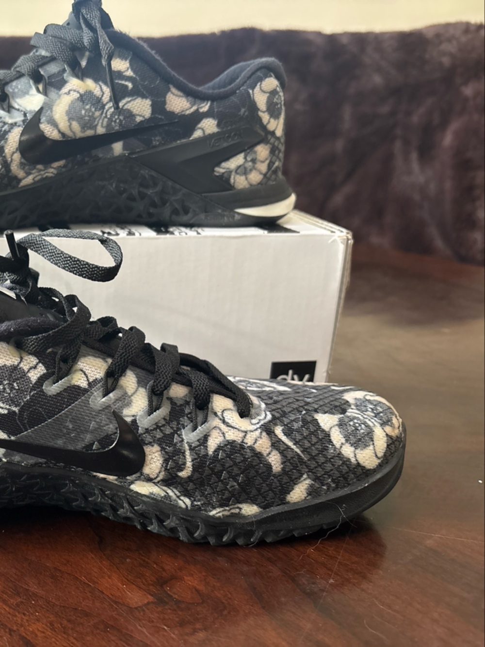 Nike Women’s Black and Cream Floral Knit Training Shoes